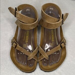 Birkenstock Yara Tan Suede Leather Ankle Wrap Flat Sandals EU40